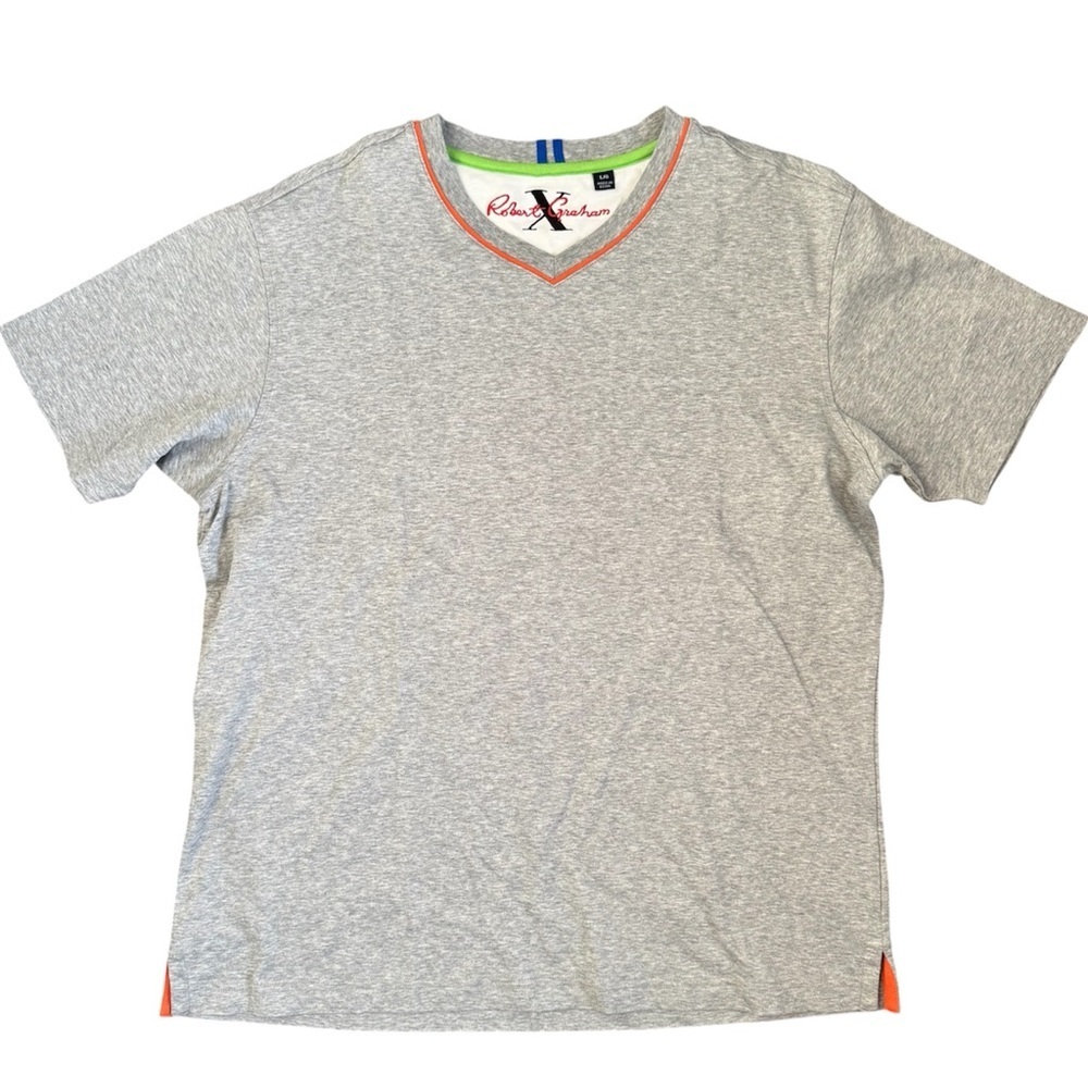 Robert Graham Gray V-Neck Men's Tee Shirt Large